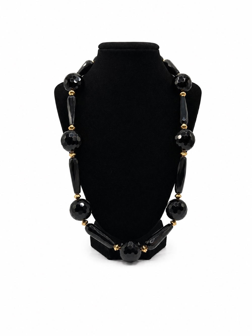 Jewelry By GG Black Onyx with Gold Pewter Accents 13" Beaded Necklace